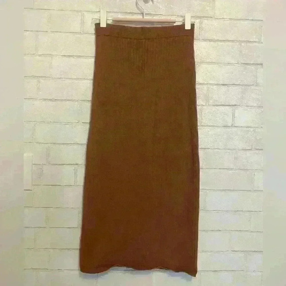 Free People Womens Pencil Skirt Size X Small Carmel Heather Split Front Ribbed - Picture 4 of 6